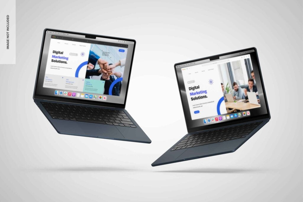 création site web 2 laptops with white background