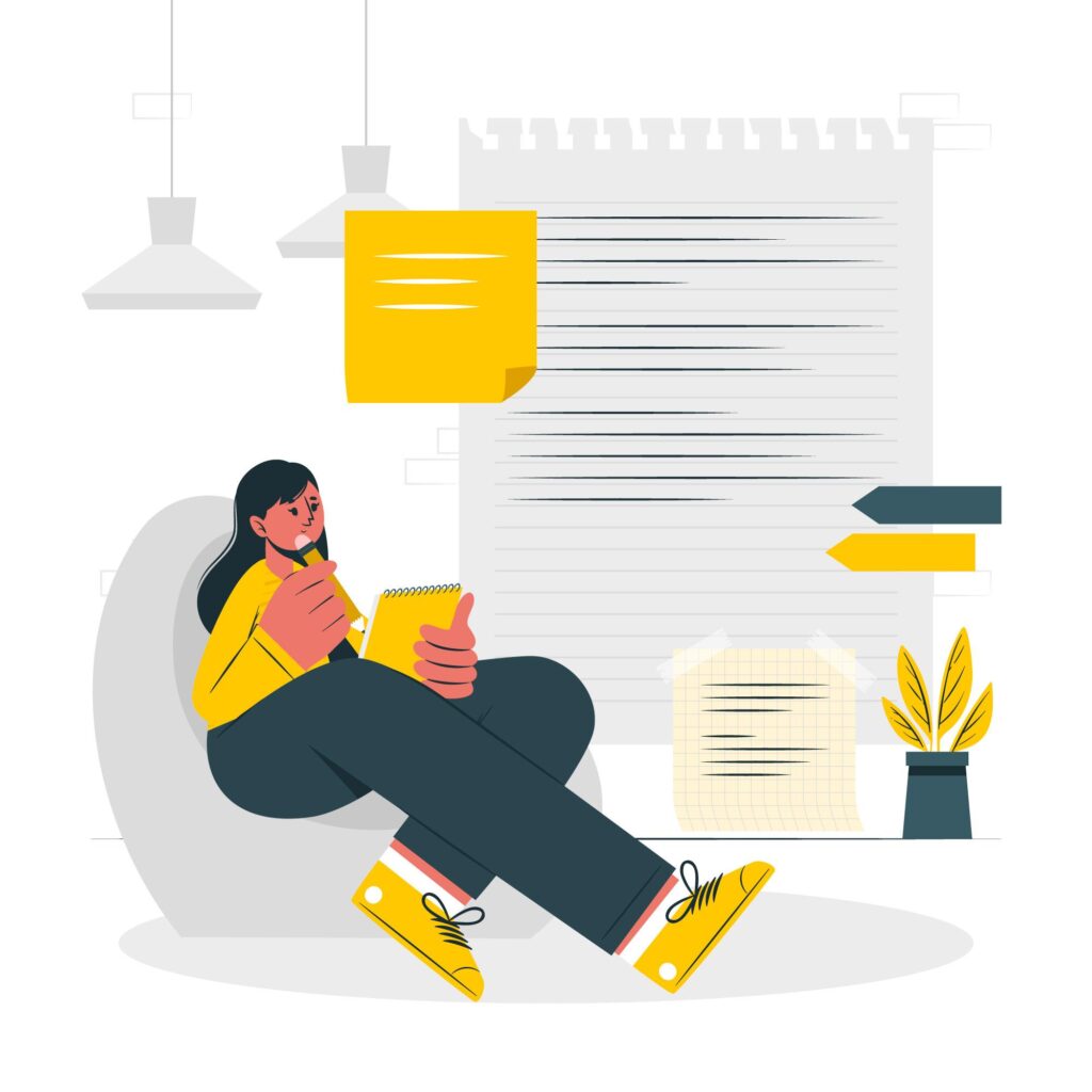 copywriting girl sitting and writing on book 